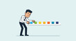 © YLing - A businessman carefully selects colored blocks to arrange on a white shelf, representing business strategy and decision making.