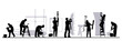 © Евгений Горячев - People silhouettes. Panorama, people are engaged in repairs and construction. Vector illustration