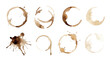 © BN studio - Watercolor coffee stains and splashes set, realistic brown ring marks for vintage design／コーヒー
