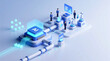 © Zucide - Isometric visualization of AI Digital Workforce pipeline Illustrates intelligent enterprise automation and data processing within future business technology system
