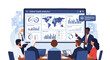 © rifta - Professionals analyzing global health data on a large screen in a modern meeting room, discussing strategic insights.