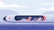 © srdesignhouse - Two people relax inside a futuristic train car with a worried face on the front travel