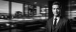 © LUCKYSTUDIO - Business event executive portrait modern office setting black and white photography urban environment professional viewpoint leadership concept for networking success