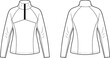 © Vexora Studio - Athletic Quarter Zip Jacket CAD Drawing Flat Vector Illustration, Front and Back Technical Fashion Template Sport Activewear Top