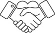 © Nasima - Handshake friendly agreement partnership deal, corporate trust contract thin outline icon. Minimalist line sign two hands shaking each other in heart symbol. Vector isolated pictogram for web and app