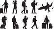 © Sabbir Art Express - Silhouettes of people with luggage and travel activities in black and white suitcase
