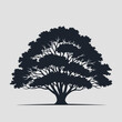 © Liberty - Silhouette of a large, mature oak tree with a full canopy, isolated on a plain background.