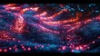 © StarzDream - Digital AI analyzing network traffic flow, visualized with glowing red and blue particles in a futuristic abstract landscape