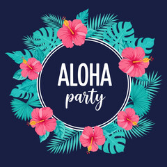  Aloha party invitation with floral design.
