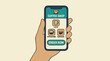 © Teriya - Pixel art hand holding smartphone displaying coffee shop app with order now button on beige background