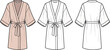 © Boidya - Women's Bathrobe Technical Flat Sketch, Kimono Robe Front and Back View, Sleepwear Design Template