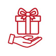 © BEST DESIGN STORE - red line art of hand holding gift box with bow on top  symbolizing generosity and gifting