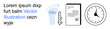 © robu_s - Carbon footprint, environmental metrics, time efficiency, CO2 emission reduction, document tracking, resource management. Blue footprint icon with CO2, clock and document illustration. Environmental