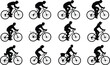 © MdMahedi - black silhouettes of men and women riding bicycles for urban transit fitness sports and eco-friendly lifestyle.