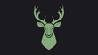 © Yuli - Stylized Green Deer Head with Antlers on Black Background.