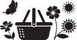 © Monovex - Black silhouette shopping basket with flowers and butterfly icons