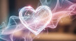 © pjdesign - Glowing wireframe heart symbol surrounded by soft ethereal colorful smoke and light sparkles