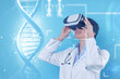 © New Africa - Scientist using VR headset, double exposure with virtual elements. Future technology in biochemistry