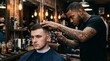 © Ishara Abeykoon - Professional Barber Giving Trendy Fade Haircut to Male Client in Modern Barbershop.