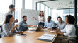 © RayenAI Studio - Diverse business team collaborating in a modern conference room, discussing strategy and new ideas during a professional presentation session, fostering innovation
