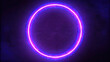 © Jiraporn - Empty rotating frame with neon circle animation concept. A vibrant purple neon circle glowing against a dark background.