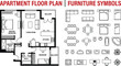 © MstHusna - Professional 2D apartment floor plan with master bedroom and integrated furniture symbols library for interior architectural design