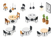 © Mourning - Isometric 3D rendering of a modern cafe interior with tables, chairs, and lighting