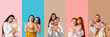 © Pixel-Shot - Set of mothers with their children on color background