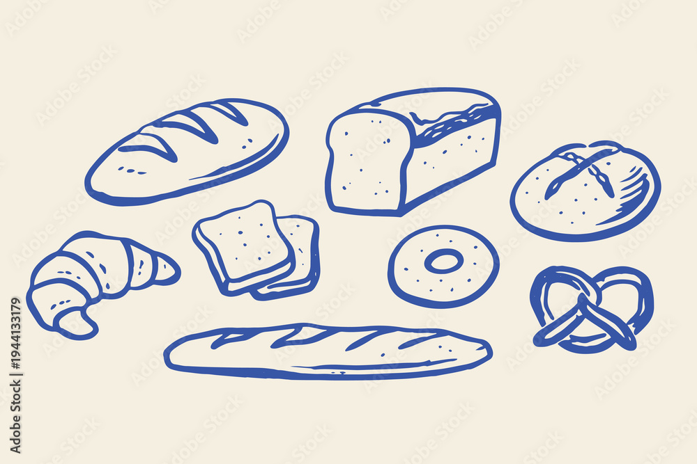 Bread and pastry set naive hand drawn vector illustration Stock Vector ...