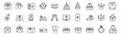 © Purnima - Gift box and celebration outline icon set featuring birthday cake and surprise present for holiday rewards and more vector illustration or editable stroke