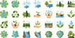 © Yousuf - Environmental Protection and Sustainable Energy Icon Set with Recycling Symbols Green Earth Wind Turbines Solar Panels Trees Water and Ecology Vector Collection