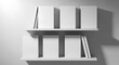 © Lili - Blank White Books on Minimalist Shelves: Clean, Empty, Unwritten Stories, Customizable Design, Modern Interior, Copy Space, Conceptual Photography