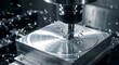© Gayan - Industrial CNC milling machine precision cutting metal part in factory workshop, high-tech manufacturing process of aluminum component with end mill tool, macro engineering concept.