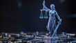 © smigielski.studio - Digital Lady Justice statue on a circuit board representing AI law, cyber justice, technology and legal ethics with glowing scales and sword in a futuristic algorithm of justice concept