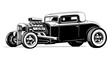 © Choudhry - A black vintage hot rod car vector illustration with a large engine