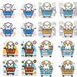 © Elena - Puppy inside shopping cart at market, illustrations