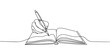 © Sahor - Continuous line of hand writing on book paper with pen. business finance sign contract sketch drawing editable stroke vector illustration.