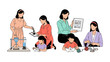 © Azizun - Hands-on Learning: Various scenes capture a woman engaging in different learning activities alongside a child, from a chemistry experiment to a digital lesson.