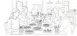 © jeki - People gathering around a table for a meal, with drinks and appetizers