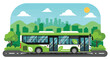 © Amie - Modern vector illustration of eco friendly public transportation bus in green city promoting sustainable mobility and reduced carbon emissions