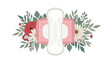 © MDRipon - Feminine hygiene illustration featuring a white sanitary napkin placed over a pink package, decorated with a beautiful floral arrangement.