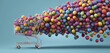 © MariAnnaCreative - Abstract Wire Shopping Cart Filled with Colorful Spheres and Floating Bubbles for Big Data Visualization and Creative E-commerce