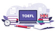 © VectAmaze - Student preparing for TOEFL English language test with laptop books and study materials, international exam preparation and education concept illustration