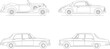 © Asad - A collection of four classic vintage automobile outline vector illustrations, perfect for designers creating historical transport themes, showcasing various retro car models and designs.