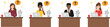 © Creative design - People working on laptops vector illustration with question marks, confusion, teamwork, customer support, and problem solving