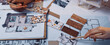 © InfiniteFlow - A vibrant workspace showcases hands selecting design samples from a mood board, emphasizing creativity in home renovation planning with sketches and materials. SACTR