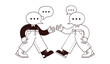 © AIGen Studio - Two abstract characters in black and white with speech bubbles holding hands