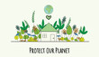 © md - Green house surrounded by plants earth and heart planet