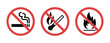 © Ayat 04 - No Open Fire Sign, no smoking symbol, no matches warning icon, round prohibition label, fire safety restriction notice, red stop symbol, vector illustration