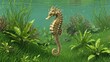 © Abid - Seahorse Swimming in Oceanic Seaweed Forest.